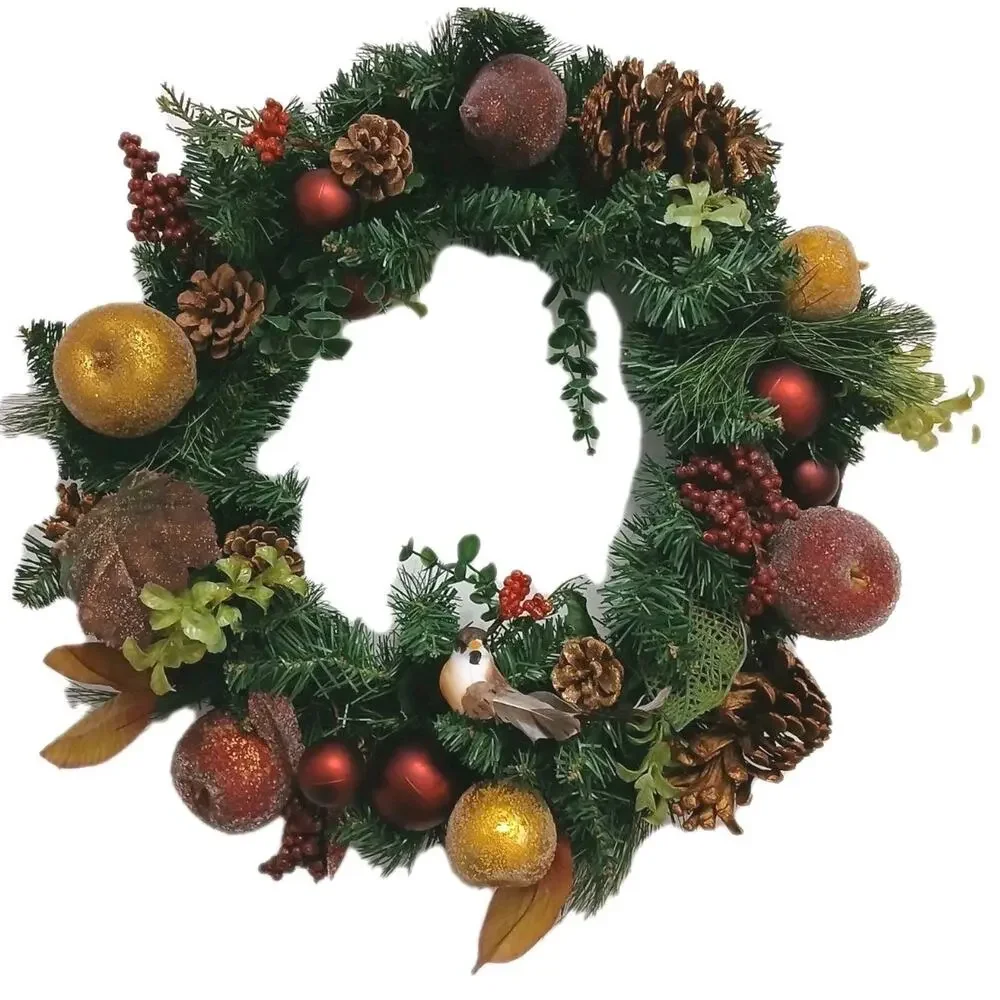 Partridge In Pear Tree Winter Door Wreath Realistic‎ Holiday Crystal Fruit Apple